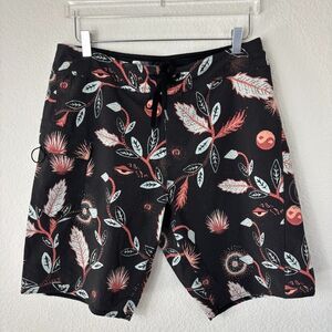Volcom Veedo Mens Board Shorts 32 Black Floral 9.5" Y2K Skater Cargo Pocket
